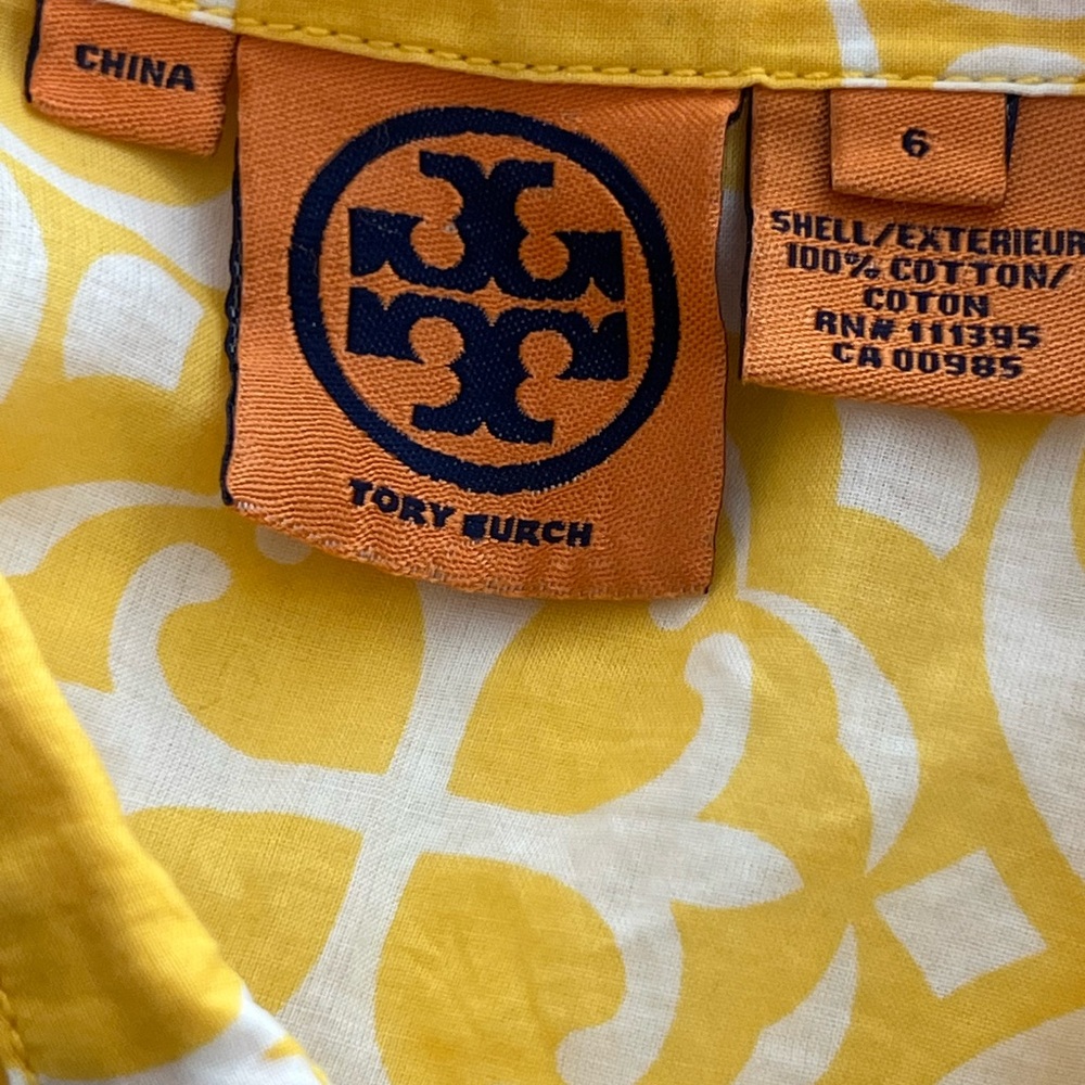 Tory Burch Lightweight Yellow Print Button Down Blouse Cotton Size 6 - Picture 5 of 5